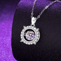 925 Silver Cross-Border New Flexible Moissanite Pendant Necklace, Women's Light Luxury Versatile Choker-[Super Sparkling Zircon] 1 Carat Necklace  925 Silver