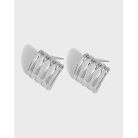 wholesale S925 Sterling Silver Geometric Square Stripe Textured Minimalist Versatile Korean Version Ins Niche Design Stud Earrings for Women-18K gold [with sterling silver ear plugs]  925 silver