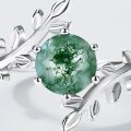 wholesale Amazon Cross-border Natural Watercolor Agate Index Finger Ring for Women, S925 Silver with Green Moss Stone Olive Branch Custom Ring-0-2