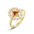 wholesale 925 Silver Gold-Plated, New Japanese Light Luxury Style Garnet Ring Exquisite Retro Shell Pearl Ring Wholesale-0-4