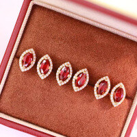 wholesale S925 sterling silver red elk whole body exquisitely small marquise elegant and luxurious French earrings, versatile for women daily-BE0191-Gold