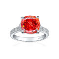 wholesale S925 Sterling Silver 5ct Flame Ice Cut Ring for Women, Exaggerated 10*10 Colored Gemstone High Carbon Diamond Ring-0-4