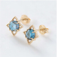 wholesale 9K gold hollow-out London blue topaz earrings, versatile and uniquely designed, from Yili Jewelry's Spring new collection-London Blue Topaz Earrings 9K