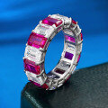 wholesale 18K White Gold, Zhu Zhifan European and American New Style Luxury Full Set 4*6 Emerald Cut Baguette Ruby Row Diamond Ring Cross-Border-0-0