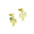 wholesale 925 Sterling Silver Minimalist Cute Cactus Earrings with Natural Zambian Emerald Asymmetric Earrings Wholesale Drop Shipping-0-1
