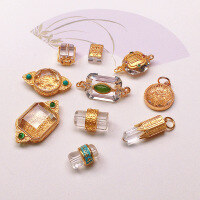 wholesale S925 gold-plated silver natural white crystal square bead strand pendant accessory DIY semi-finished-Square