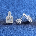 S925 Sterling Silver Cross-border Moissanite Stud Earrings, 1ct Princess Cut-0-0