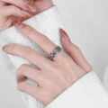 wholesale S925 Sterling Silver Retro Hollow Clover Heart Open Ring Street Style Ins Fashion Trendy-0-3