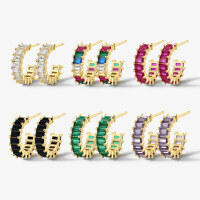 wholesale 925 Sterling Silver Earrings, Light Luxury Personality Studs for Women, Dopamine Square Zircon Ear Accessories, Cross-Border Jewelry Wholesale-Golden Green