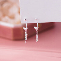 wholesale S925 Sterling Silver Fresh and Sweet Ins Style Niche Design Heart-shaped Tassel Threaded Ear Hook M06453-S925 silver pair 925 silver
