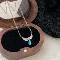 wholesale Silver S999 Angel Wing Moonstone Necklace for Women, Minimalist Luxury, Exquisite and Versatile Collarbone Chain-Sterling silver