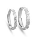 wholesale S925 Sterling Silver Niche Design Rhombus Love Couple Rings, Light Luxury Ice Cube Matching Bands with Engraving, Adjustable Open Ring-0-4