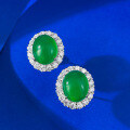 wholesale 925 Silver Metal Material Luxury Inlaid 10*12 Green Chrysoprase Earrings Rich Lady Style Classic Earrings-0-2