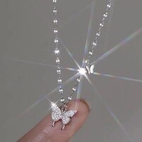 wholesale S925 Sterling Silver Single-Layer Full Diamond Butterfly Flying Necklace, Trendy Light Luxury Advanced Minimalist Women's Collarbone Chain-Single layer butterfly necklace 925 silver