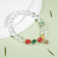 wholesale Metal material first, original new Chinese style lucky peach blossom cinnabar bracelet for women, versatile natural green ghost white crystal bead bracelet wholesale-0-1