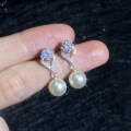 S925 Sterling Silver Moissanite Korean Style Shell Pearl Earrings, Trendy Versatile Elegant Ins Style Influencer Live Streaming Wholesale-0-1