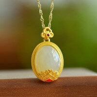 wholesale 925 Sterling Silver Openwork Cold Enamel Lotus Inlaid with Hetian Jade Pendant with Certificate, Vintage Literary Style-Gold pendant (without chain)  925 silver