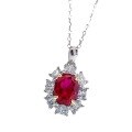 wholesale 925 Silver Metal Material, Mu Jing Jewelry New Simulated Ruby Pendant with Diamond Inlaid Necklace for Women, INS Ready Stock-0-4
