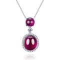 wholesale Metal: 925 Silver Oval Red Corundum Cabochon Pendant Necklace 14*16, Premium New Live Stream Product-0-6