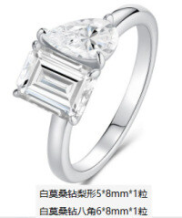 925 Silver Square Moissanite Open Ring, Women's Light Luxury High-End Fashion Minimalist Style.-R15637 Moissanite 6*8+5*8mm  US size 7/Hong Kong size 15
