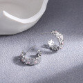 wholesale 925 Sterling Silver Pink Zircon Geometric Earrings for Women, New Trendy Small Design Sense Folded Earrings-0-2