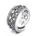 wholesale S925 Sterling Silver Retro Vintage Hollow-Out 3D Crown Stackable Ring Fashion Punk Style Adjustable Unisex Ring-0-4