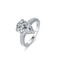 S925 Silver Moissanite Ring Women's Luxury Pave Fancy Champagne Yellow Pear Shape 4 Carat-0-0