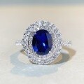 wholesale S925 Sterling Silver Sapphire Ring Women's High-End European and American Style Blue Gemstone Cabochon Pigeon Egg Ring Cross-Border Live Streaming Best-Seller-0-4