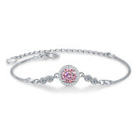 S925 Sterling Silver Moissanite Bubble Bead Bracelet for Women-1-carat pink moissanite