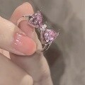 wholesale S925 Sterling Silver Lovely Girly Heart New Small Luxury Pink Diamond Bowknot Ring R02303-0-2