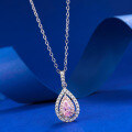 wholesale 925 Silver Necklace with Zhufan New Pear-shaped Pink Diamond 4*7mm Pendant and Inlaid Diamonds, Women's INS Elegant and Fresh Style-0-1