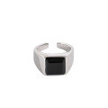 wholesale S925 Sterling Silver 2210 Korean Version Ins Style Geometric Square Black Onyx Inlaid Knuckle Ring Pinky Ring for Women-0-4