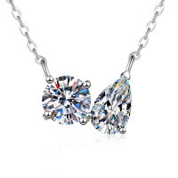 S925 Sterling Silver Moissanite Waterdrop Doublet Round Necklace-High carbon stone  925 silver