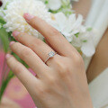 Rhodium-Plated 925 Sterling Silver Four-Prong Moissanite Ring, Dainty Closed Band-0-0