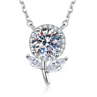 S925 Silver Cherry Moissanite Pendant Necklace-6.5mm high-carbon stone  925 silver