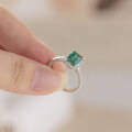 wholesale S925 Sterling Silver New 2ct Cultivated Emerald 6*8 Ring for Women Vintage and Versatile-0-3