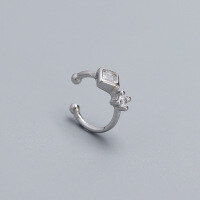 wholesale 925 Sterling Silver Single Stackable Ear Cuffs For Women-Square stone (white gold)  925 silver