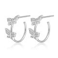 wholesale S925 Sterling Silver Micro-Paved Zircon 3D Butterfly Earrings, C-Shaped Pastoral Style Minimalist Elegant Stud Earrings-0-4