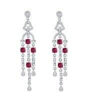 wholesale 925 silver gold-plated lab-grown ruby earrings for women with tassels, a new hot sale on TikTok Live-Pillow-shaped 5*5mm>925 silver