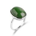 wholesale 925 Silver Inlaid Green Jade Ring with Appraisal Certificate, Large Cabochon Green Jade Ring, Hetian Jade Women's Ring, Openable-0-4
