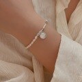 wholesale S925 Sterling Silver Natural Freshwater Pearl Bracelet for Women, Korean Summer New Style, Versatile Minimalist Round Tag Letter Hand Jewelry-0-4