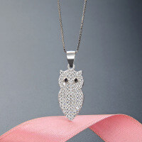 wholesale Metal: 925 Sterling Silver Cross-border new cute owl necklace for women, European and American high-end sense minimalist animal pendant collarbone chain-White gold single pendant - without chain 925 silver