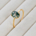 wholesale S925 Sterling Silver Gold-Plated Japanese Stylish Niche Design Ring with Natural Moss Agate for Women-0-1