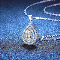 S925 Silver Cross Cultured Emerald Moissanite Ruby Sapphire Necklace Wholesale-1 carat moissanite, 5 x 8 mm,  925 silver