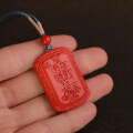 wholesale Metal material with certificate high-content cinnabar pendant red jade peace plaque antique style birth year necklace pendant-0-1
