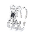 wholesale S925 Sterling Silver Dark Style Spider Web Design Inlaid with Black Zircon Open Ring for Streetwear Personality Index Finger-0-4