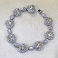 wholesale New 925 Silver 1-Carat Heart-Shaped Yellow Diamond Bracelet for Women, Fully Paved with Diamonds, Fashionable and Versatile-0-1