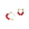wholesale S925 Sterling Silver Fresh Sweet Ins Style Niche Design Exquisite Red Bead U-Shaped Ear Stud M06462-0-4