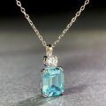 wholesale S925 Sterling Silver Necklace for Women with Aquamarine, Zircon, and High-Carbon Diamond Set, Simple Matching Chain with Emerald Cut Pendant Wholesale-0-2