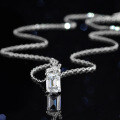 Sterling Silver Natural Blue Topaz Moissanite Necklace Pendant, 1ct Emerald Cut-0-0